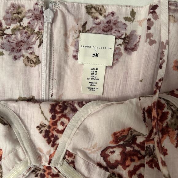 Brock Collection x H&M Powder Pink Corset Dress sz. M Twee Linen Blend Floral - Picture 7 of 8